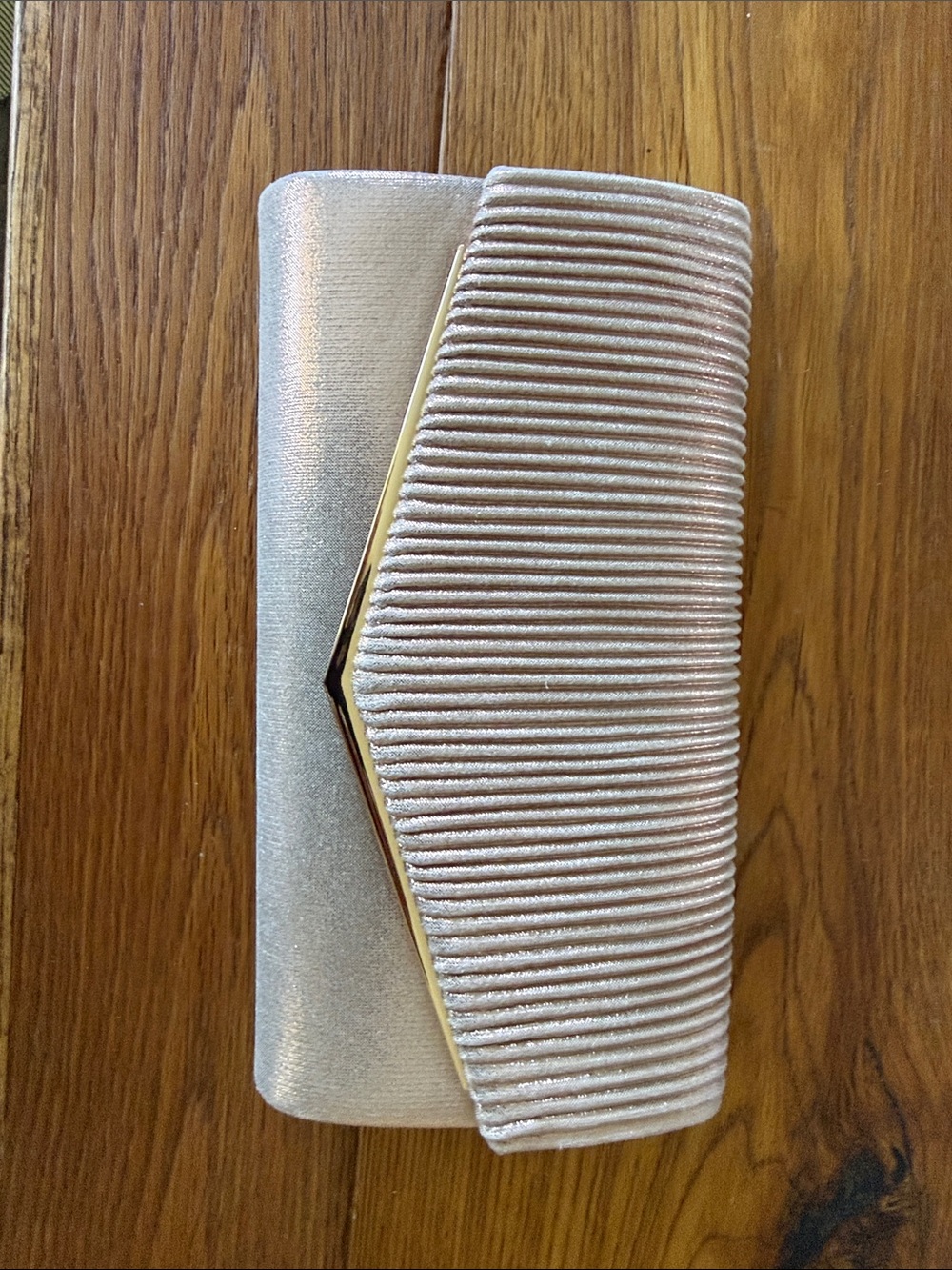 Pleated Metallic Champagne Evening Clutch